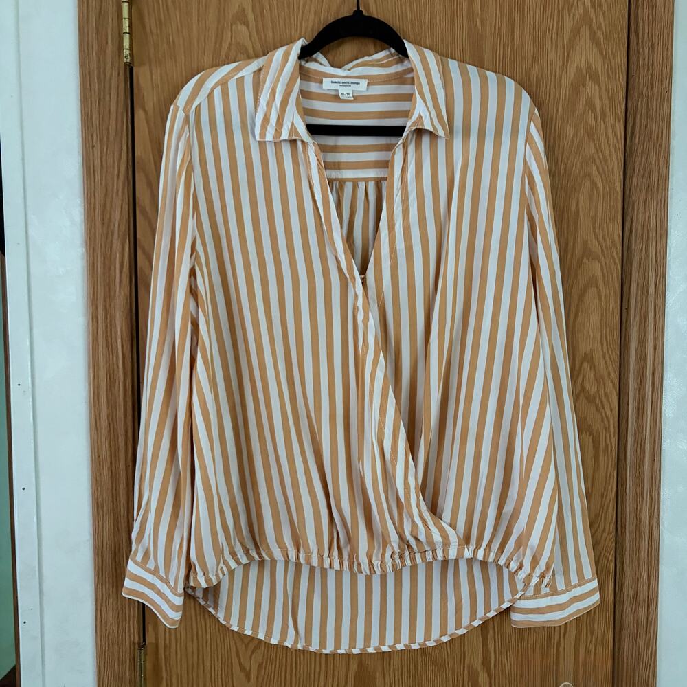 BEACHLUNCHLOUNGE Striped Faux-Wrap Hi-Lo Hem Lightweight Oversize Beachy Size XL